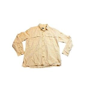 J.L. Powell Mens Size Large Button Up Shirt Linen Cotton Blend Peach *READ*